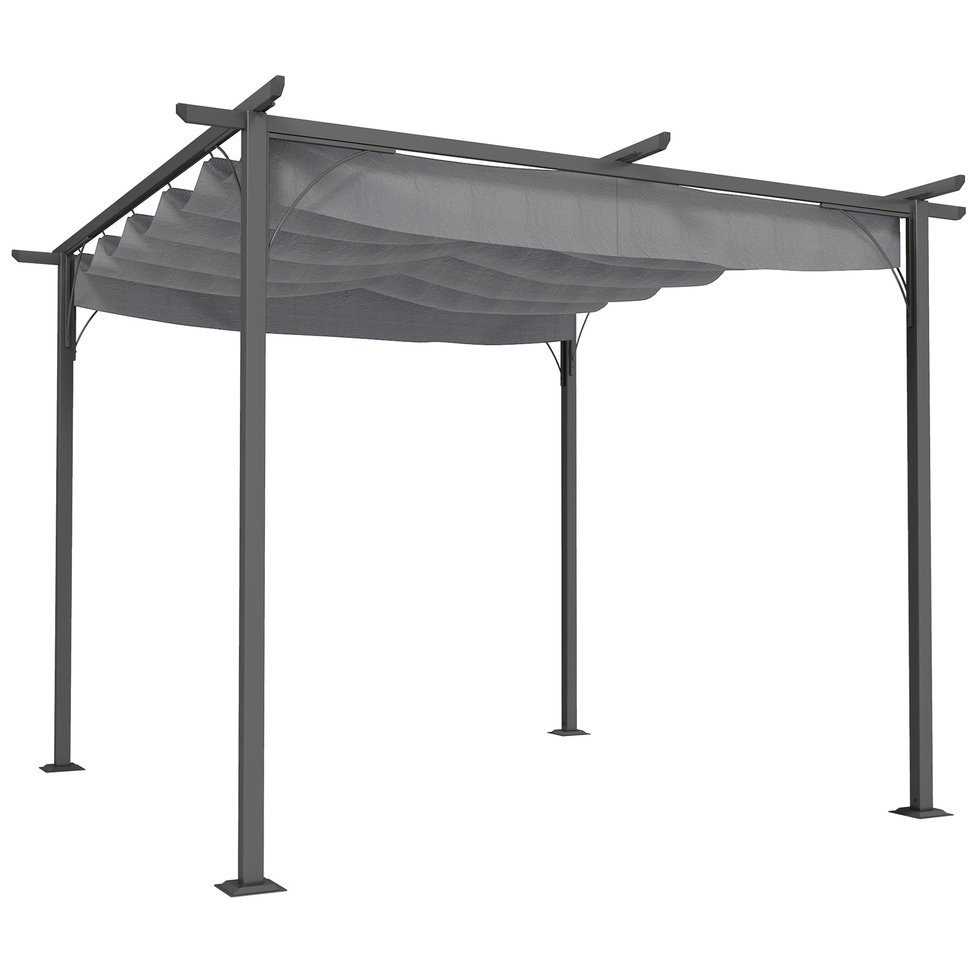 Outsunny 3 x 3(m) Metal Retractable Pergola, Garden Gazebo Metal Pergola Canopy Outdoor Sun Shade Shelter for Party BBQ, Grey