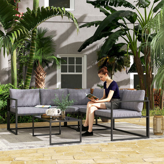 Marbella Three-Piece L Shaped Garden Furniture Set with Cushions - Grey