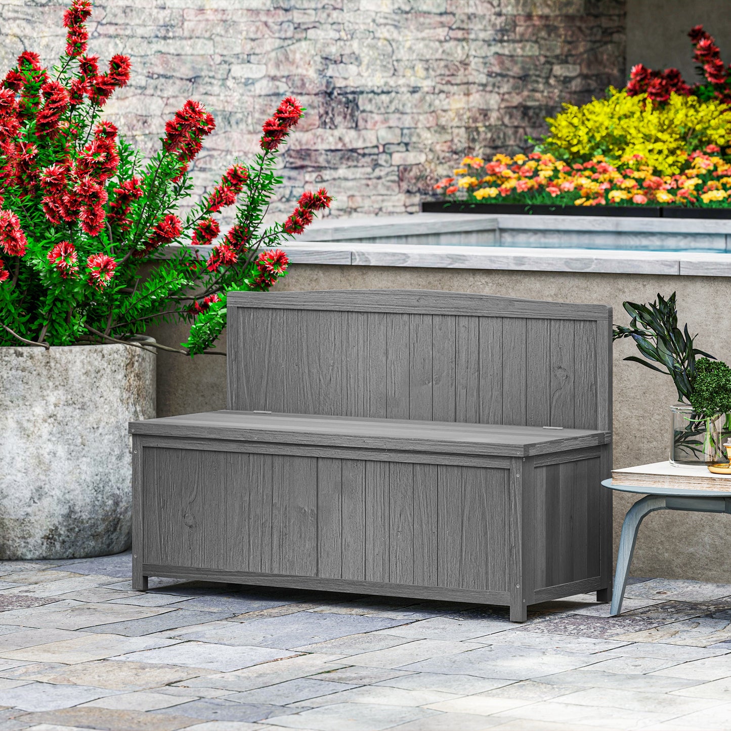 Sorrento Wood Storage Bench for Garden Furniture, Garden Seating Tools, Grey