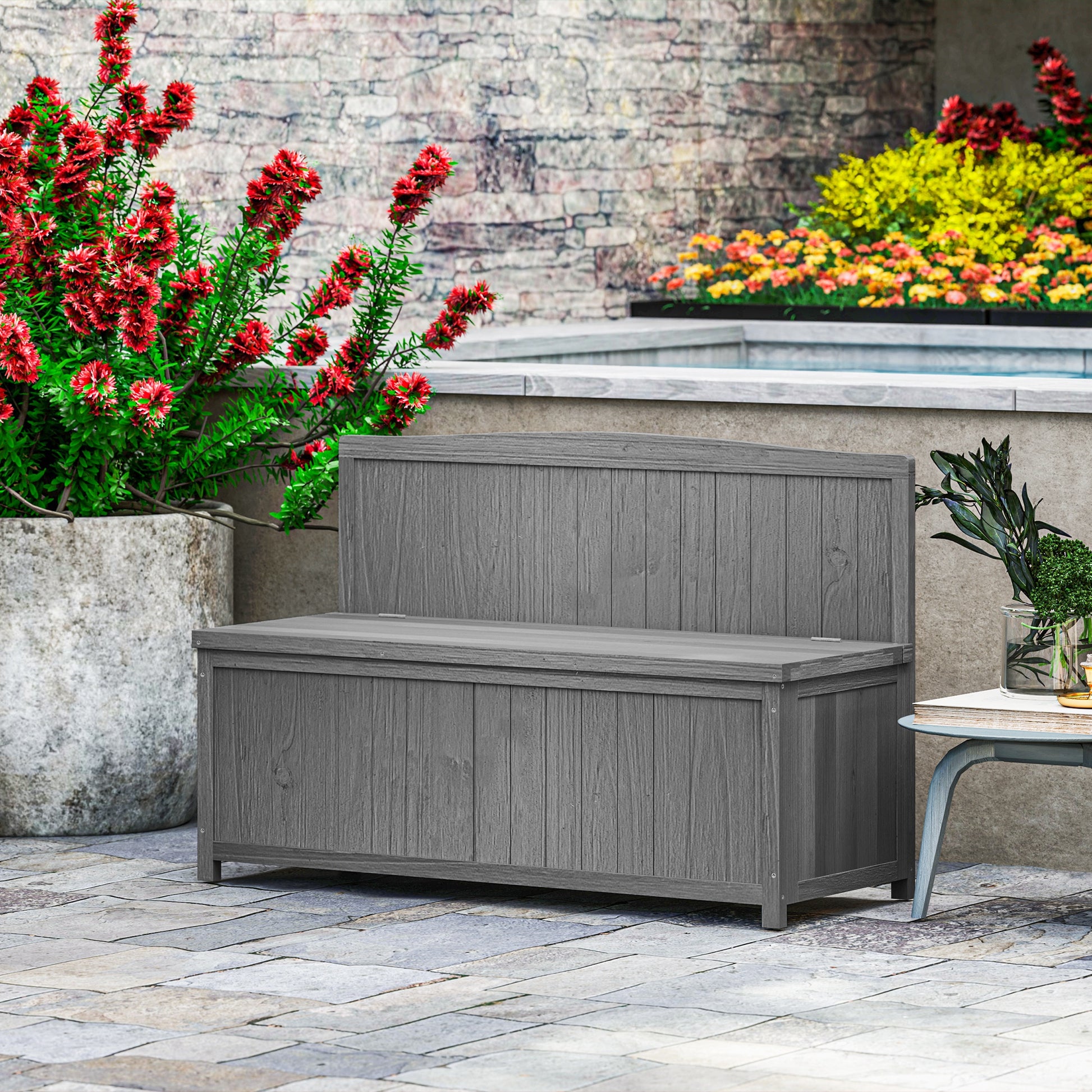 Sorrento Wood Storage Bench for Garden Furniture, Garden Seating Tools, Grey