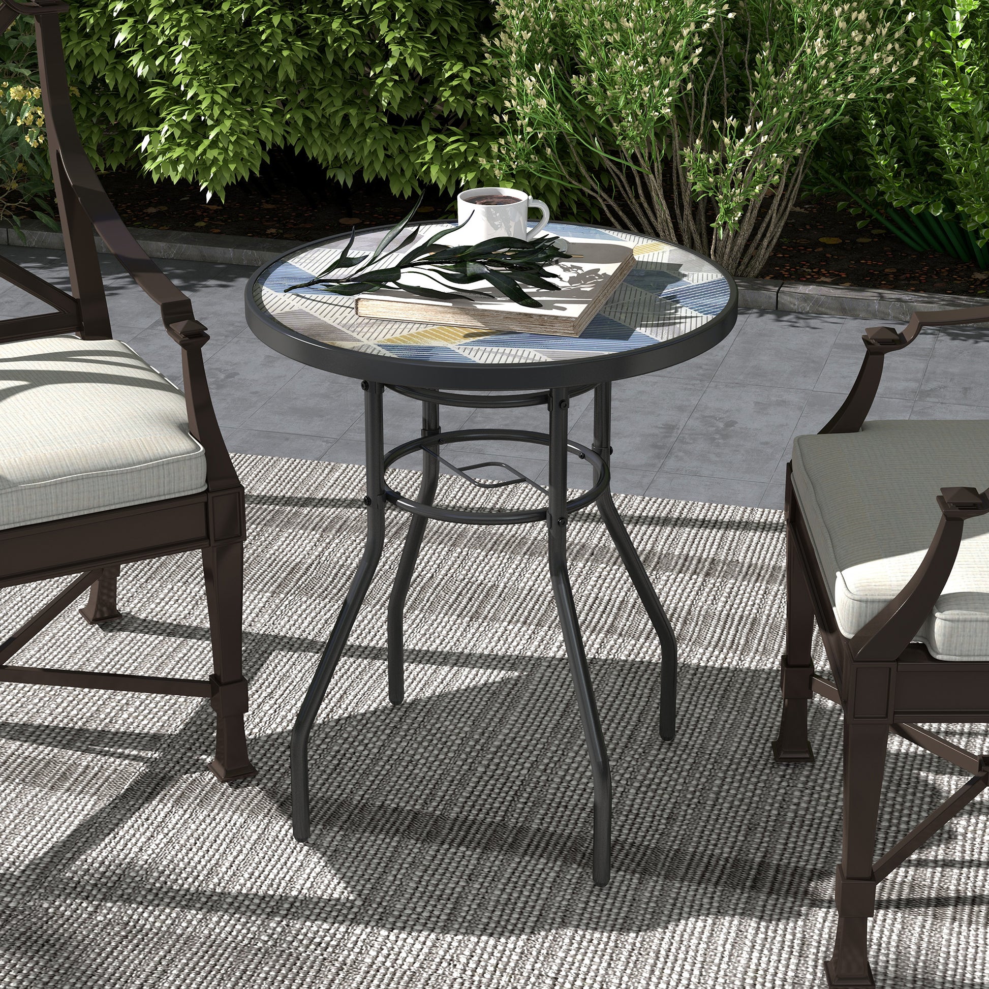 Φ60 Garden Table, with Glass Printed Tabletop - Multicolour