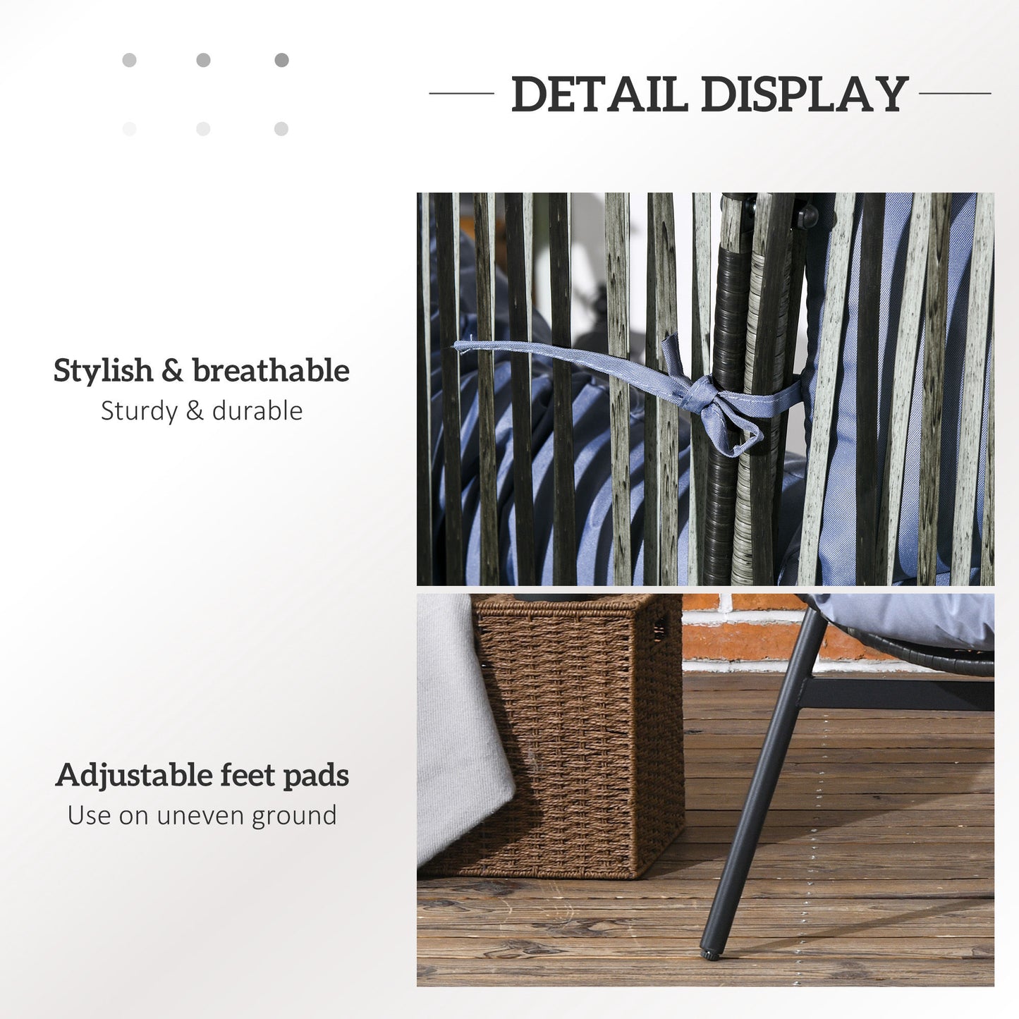 Outsunny String Rattan Egg Chair with 2,000 Hours UV Resistance and 14cm Thick Seat Cushion - Grey/Black