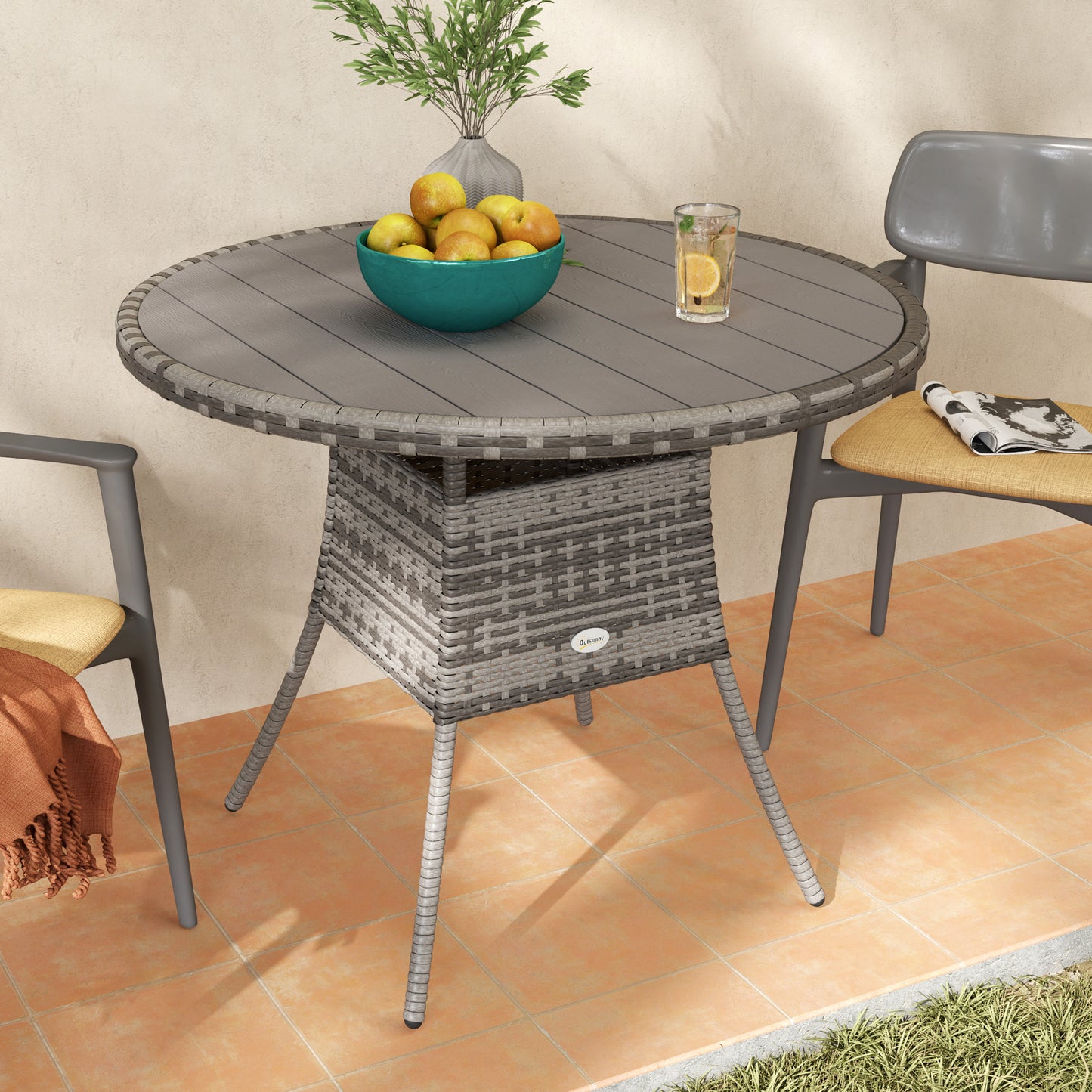 Outsunny 90 cm Wood-Effect Rattan Garden Table - Grey