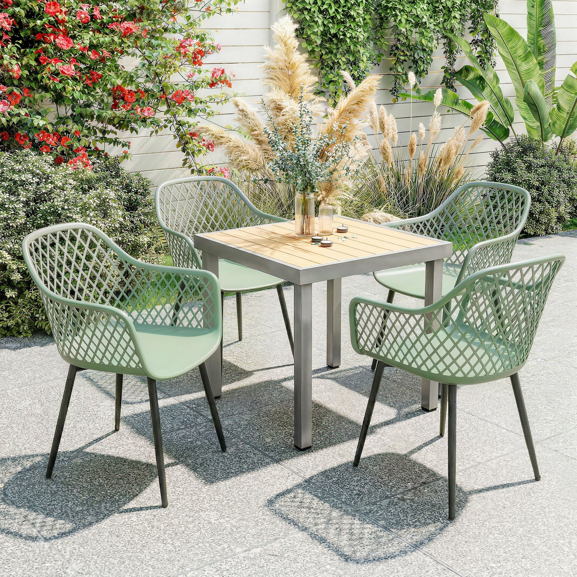 Marbella Garden Chairs Set of 4, Garden Dining Chairs with Cut Out Diamond Back and Armrests for Patio, Balcony