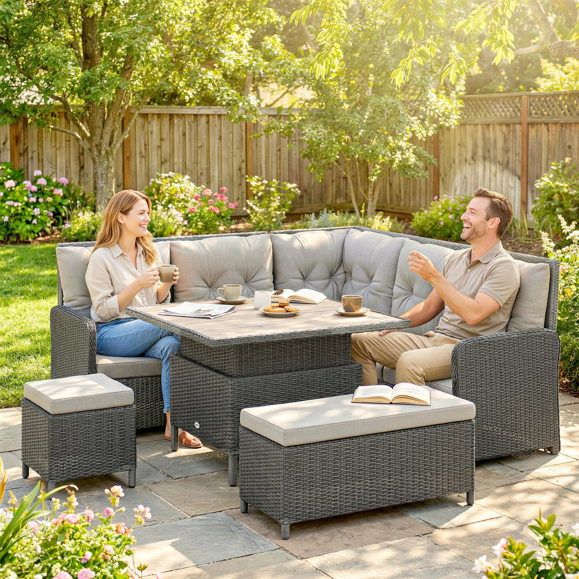 Amalfi 6 Piece Outdoor PE Rattan Garden Furniture, Patio Wicker Sectional Conversation Corner Sofa