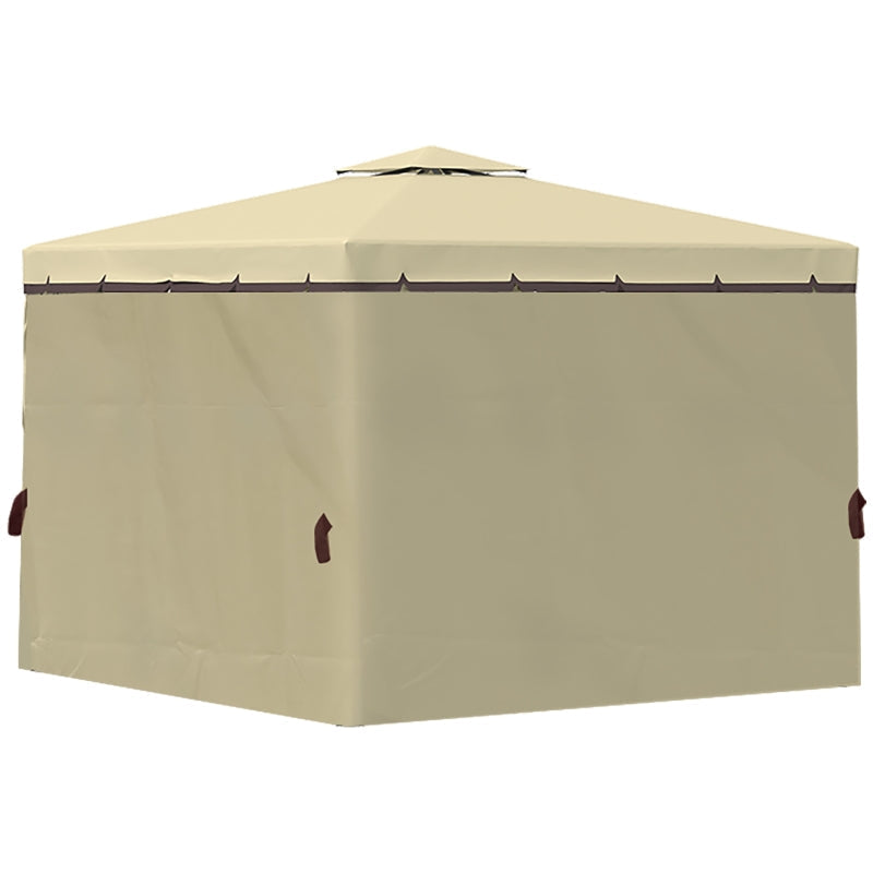 3m x 3m Beige Double – Tier Water – Resistant Garden Gazebo with Mesh Curtains, Metal Frame & Ground Fixing Kit