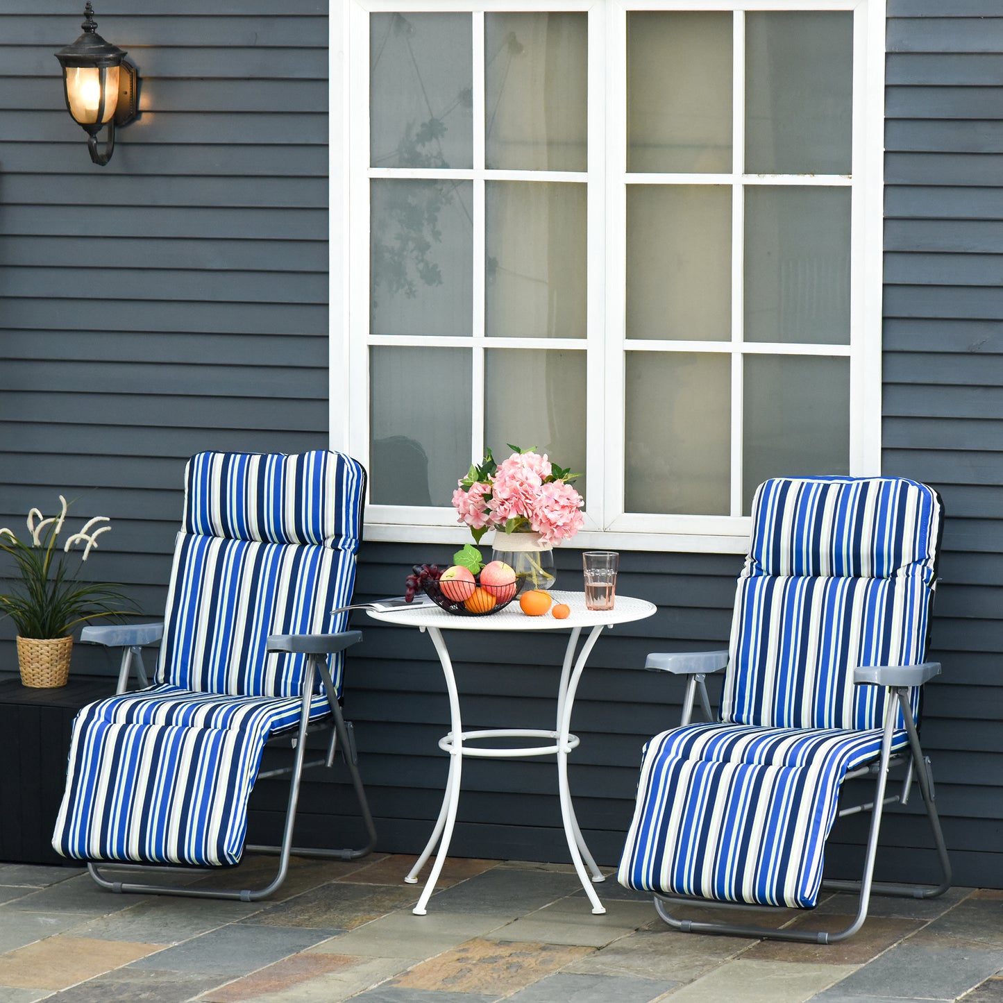 Reclining Garden Chair Set of 2, 5-Level Adjustable Zero Gravity Chairs with Cushions, Folding Sun Lounger Garden Recliner Chairs with Armrests