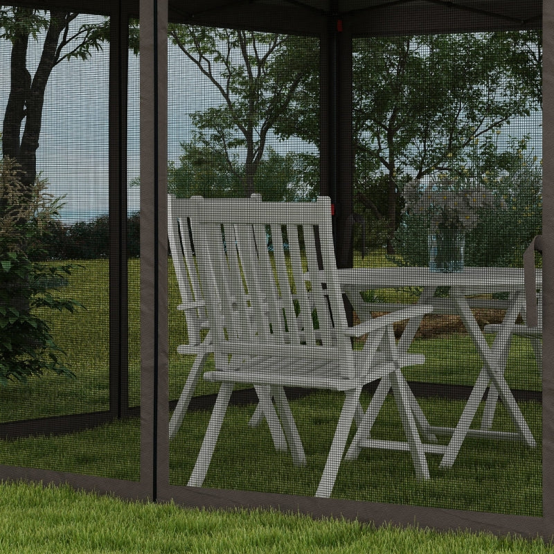 3.25m x 3.25m Brown & Grey Pop – Up Garden Gazebo – Double Tier Roof Metal Frame Pavilion with Mesh Curtains, Carry Bag & Outdoor Event Shelter