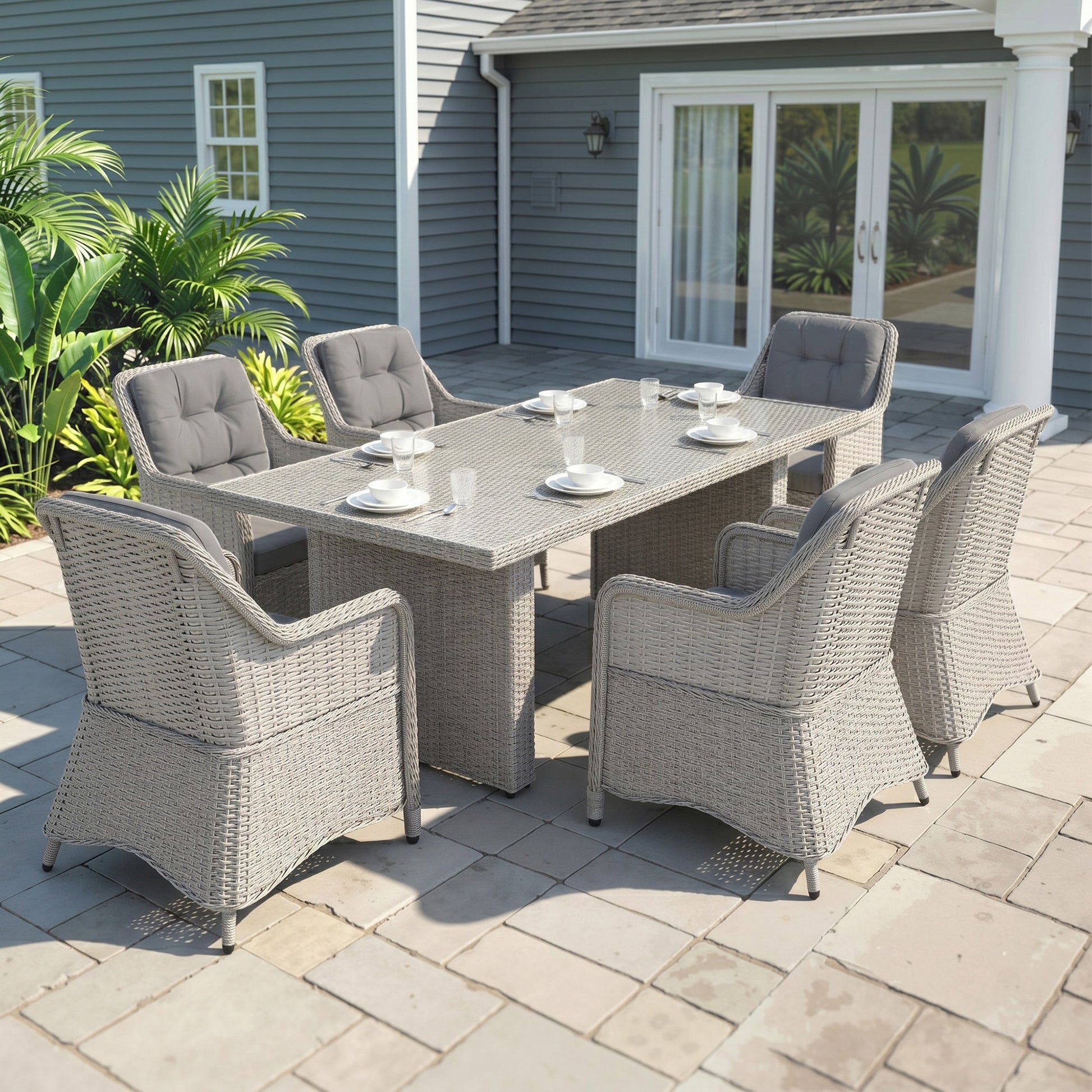 Mediterraneo Seven-Piece Rattan Dining Set - Mixed Grey