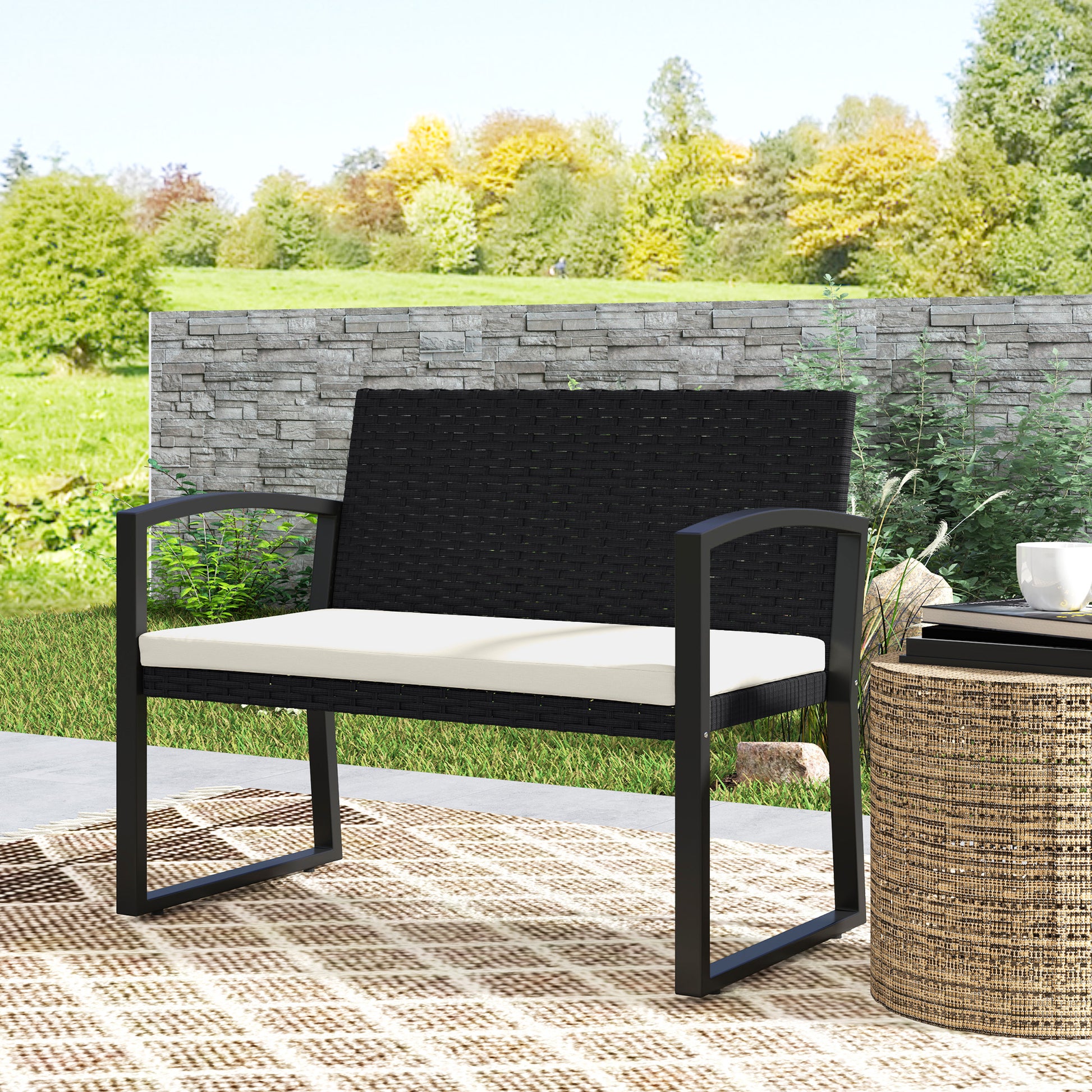 Outsunny Two-Seater Rattan Garden Bench - Beige