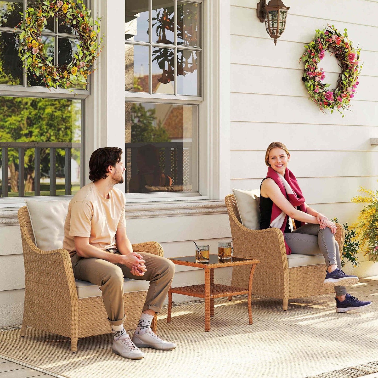 Capri Rattan Garden Chairs Set of 2, Outdoor Rattan Chairs with Cushions, Armrests and High Back
