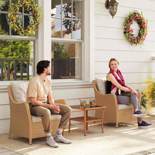 Capri Rattan Garden Chairs Set of 2, Outdoor Rattan Chairs with Cushions, Armrests and High Back