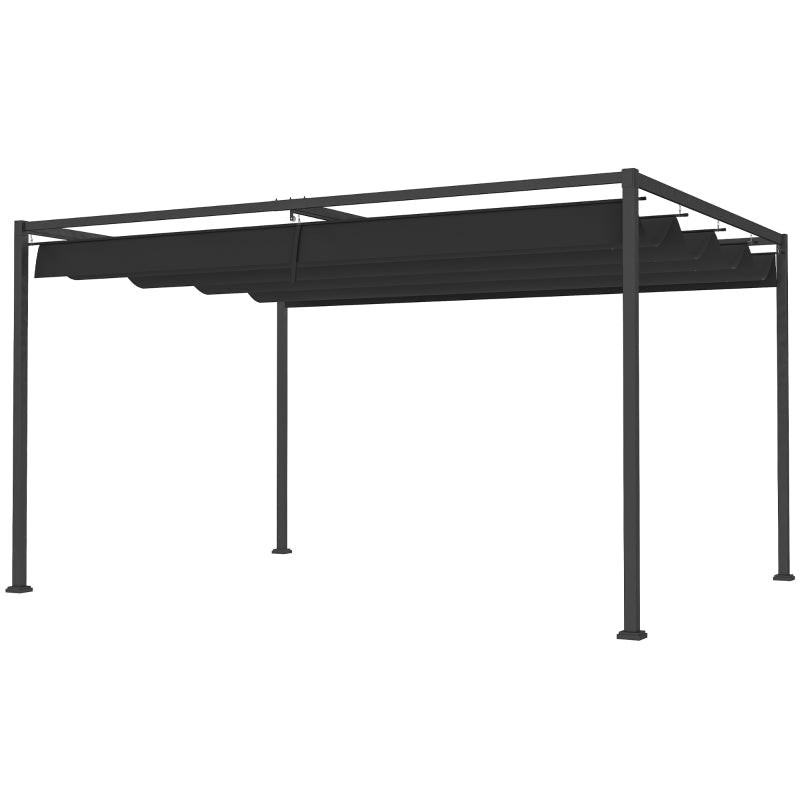 4m x 3m Metal Pergola – Black Retractable Canopy Roof, Outdoor Patio Garden Shade