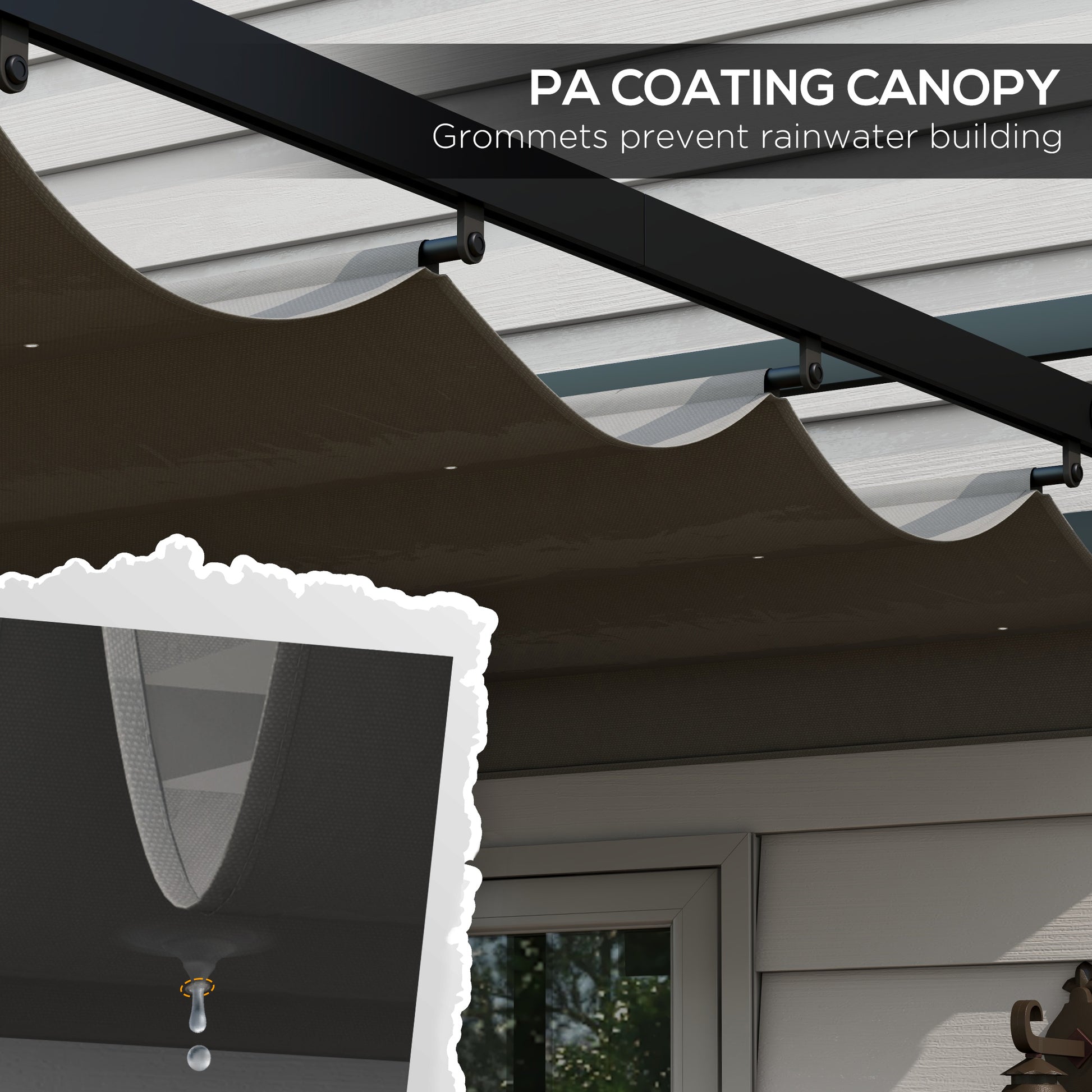 Outsunny 3 x 4m Retractable Pergola, Garden Gazebo Shelter with Aluminium Frame, for Grill, Patio, Deck, Dark Grey