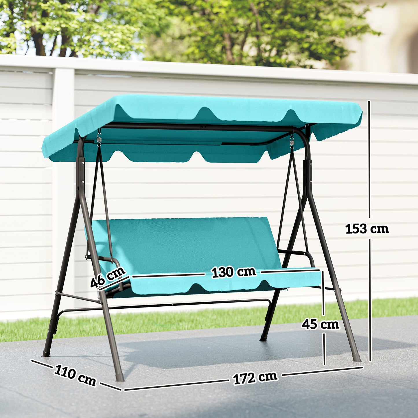Outsunny Three-Seater Garden Swing Chair, with Adjustable Canopy - Teal