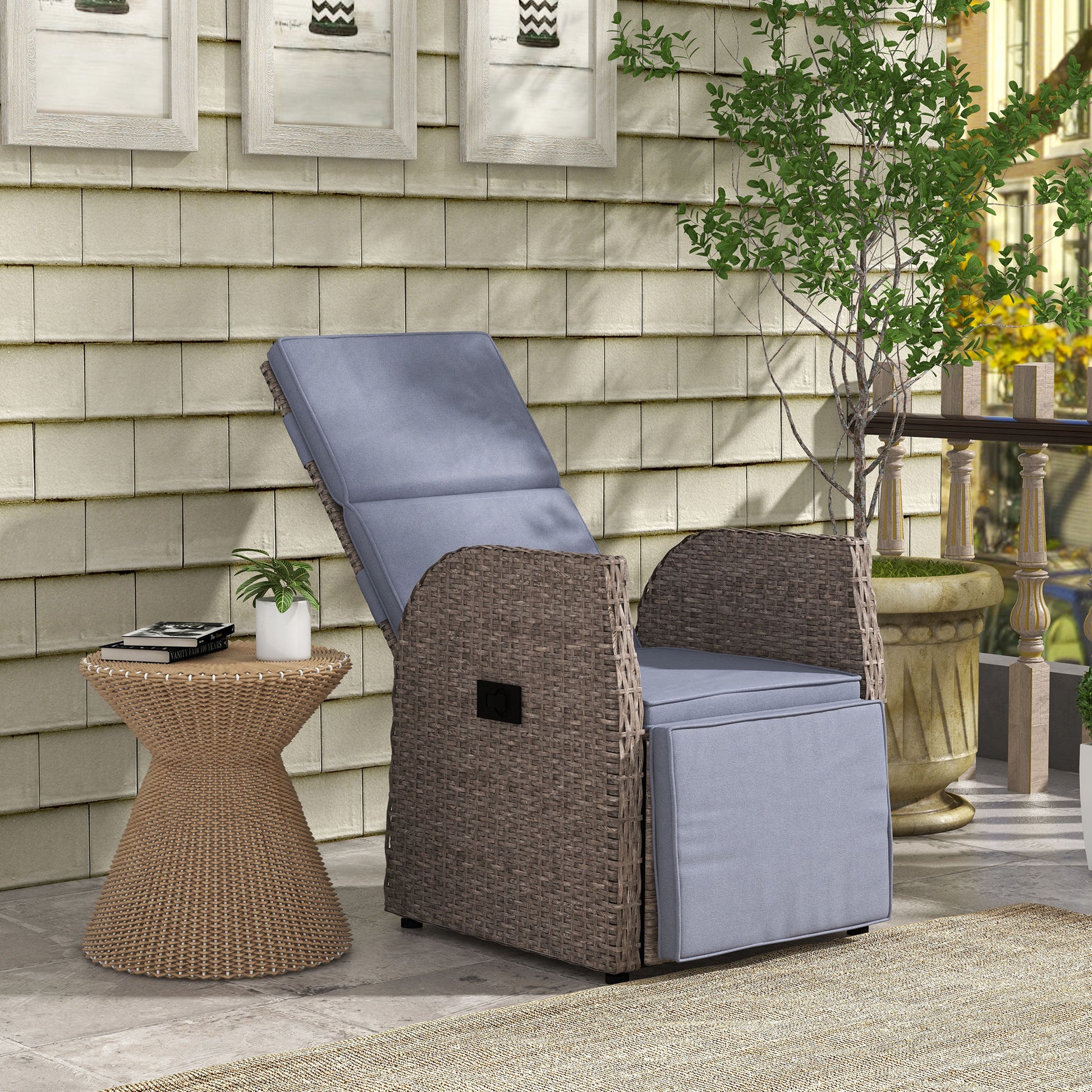 Mediterraneo 148° Reclining Rattan Garden Armchair, with Footrest - Brown/Grey