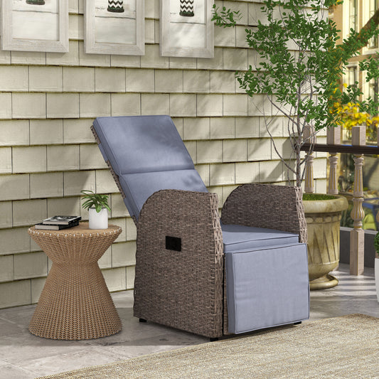 Mediterraneo 148° Reclining Rattan Garden Armchair, with Footrest - Brown/Grey