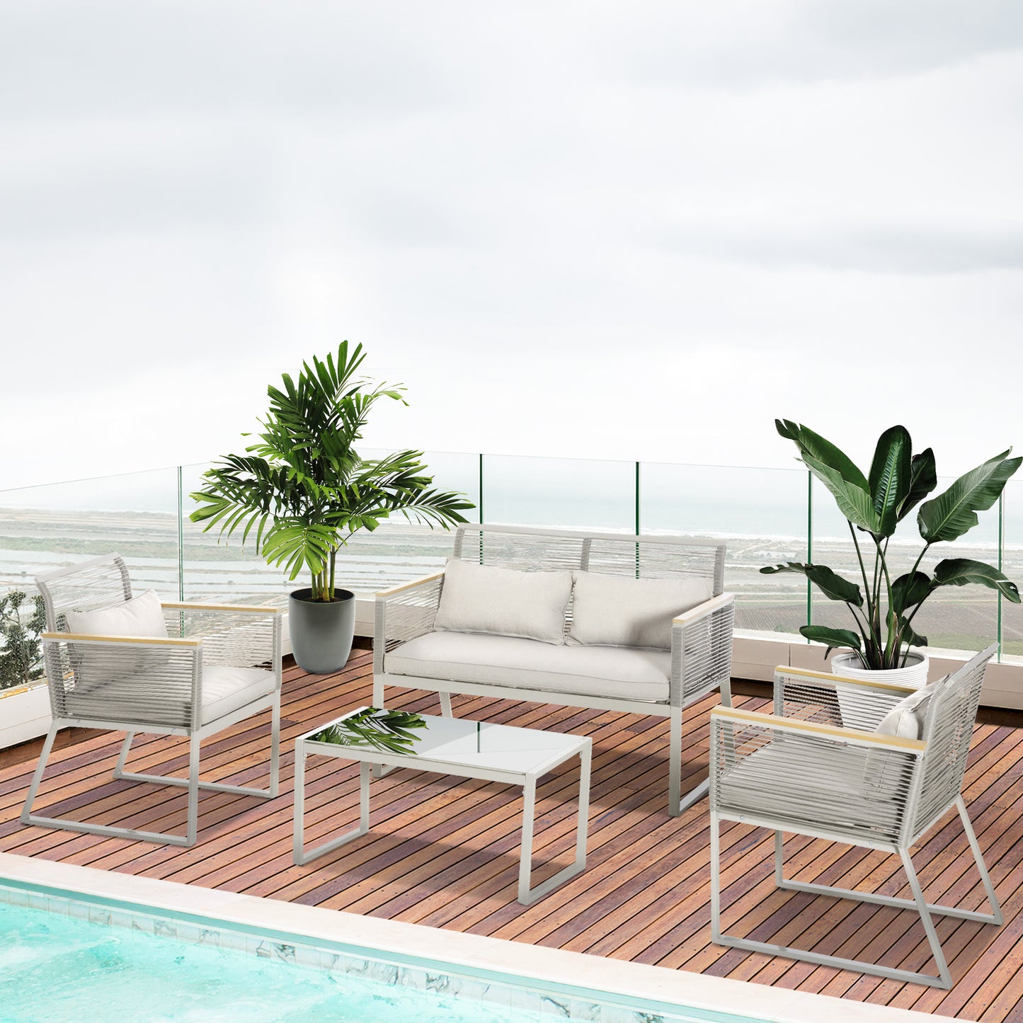 Santorini 4 Piece Rattan Garden Furniture Set - Grey