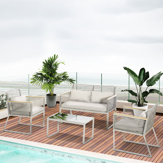 Santorini 4 Piece Rattan Garden Furniture Set - Grey