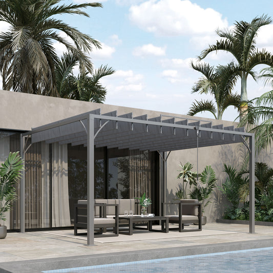 4 x 3(m) Outdoor Pergola with Retractable Roof, Aluminium Louvered Patio Gazebo Canopy for Garden, Patio