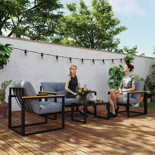 Portofino Garden Furniture Set, 4 Piece Conservatory with Loveseat Sofa, Armchairs, Glass Top Coffee Table