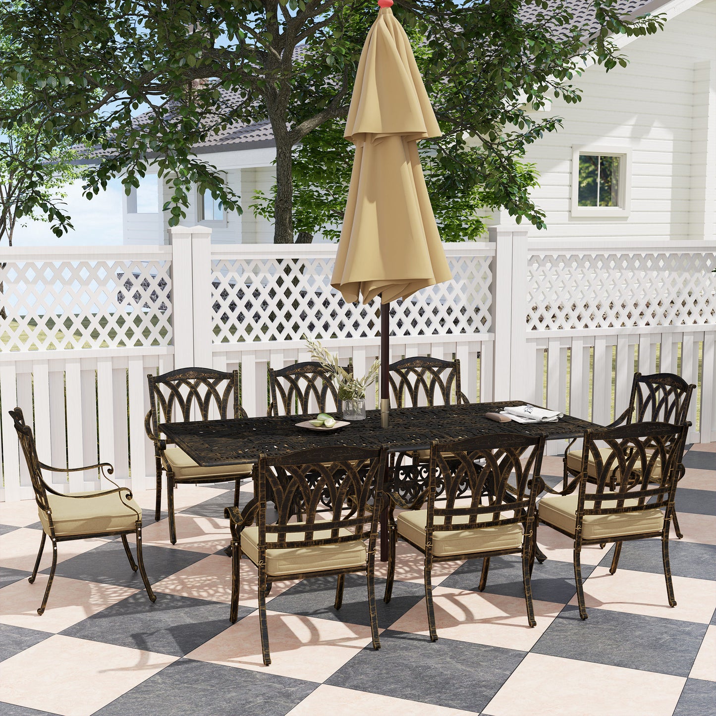 Monaco Nine-Piece Cast Aluminium Garden Dining Set - Bronze Tone