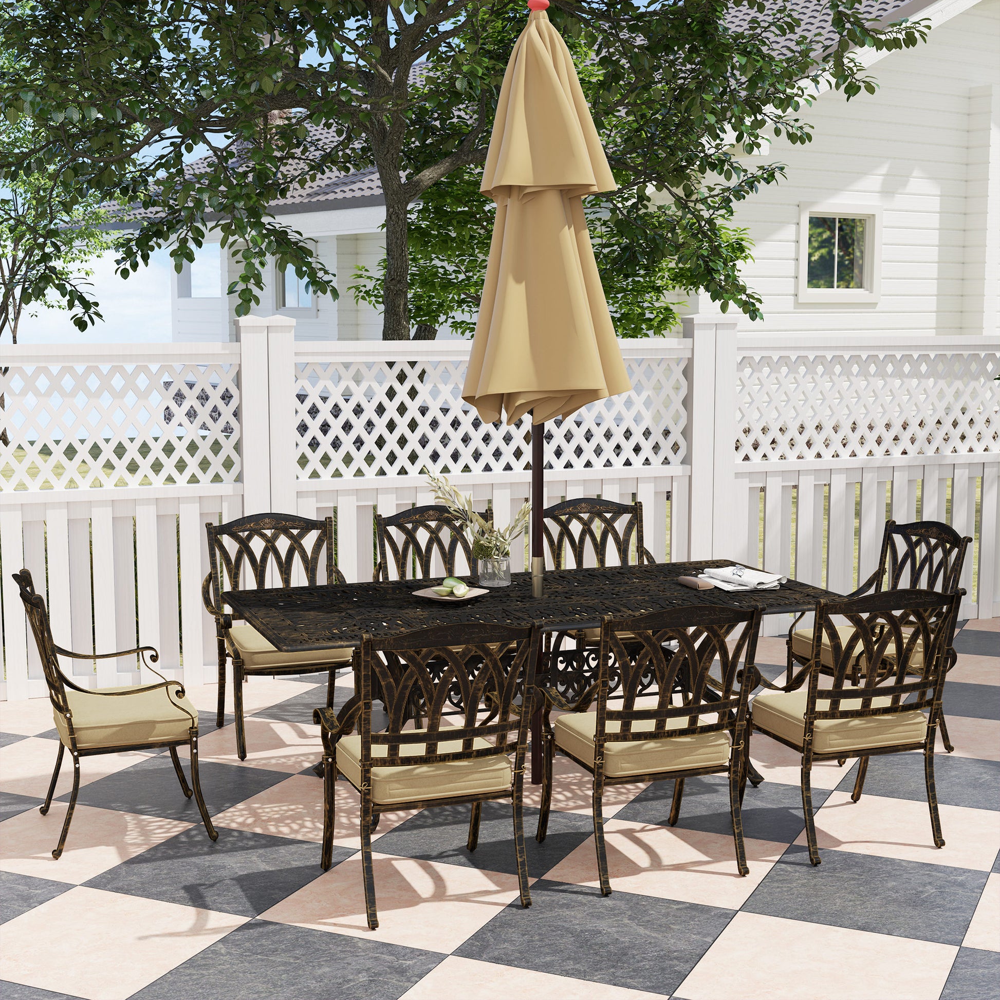 Monaco Nine-Piece Cast Aluminium Garden Dining Set - Bronze Tone