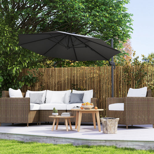3 x 3m Overhanging Cantilever Parasol - Black