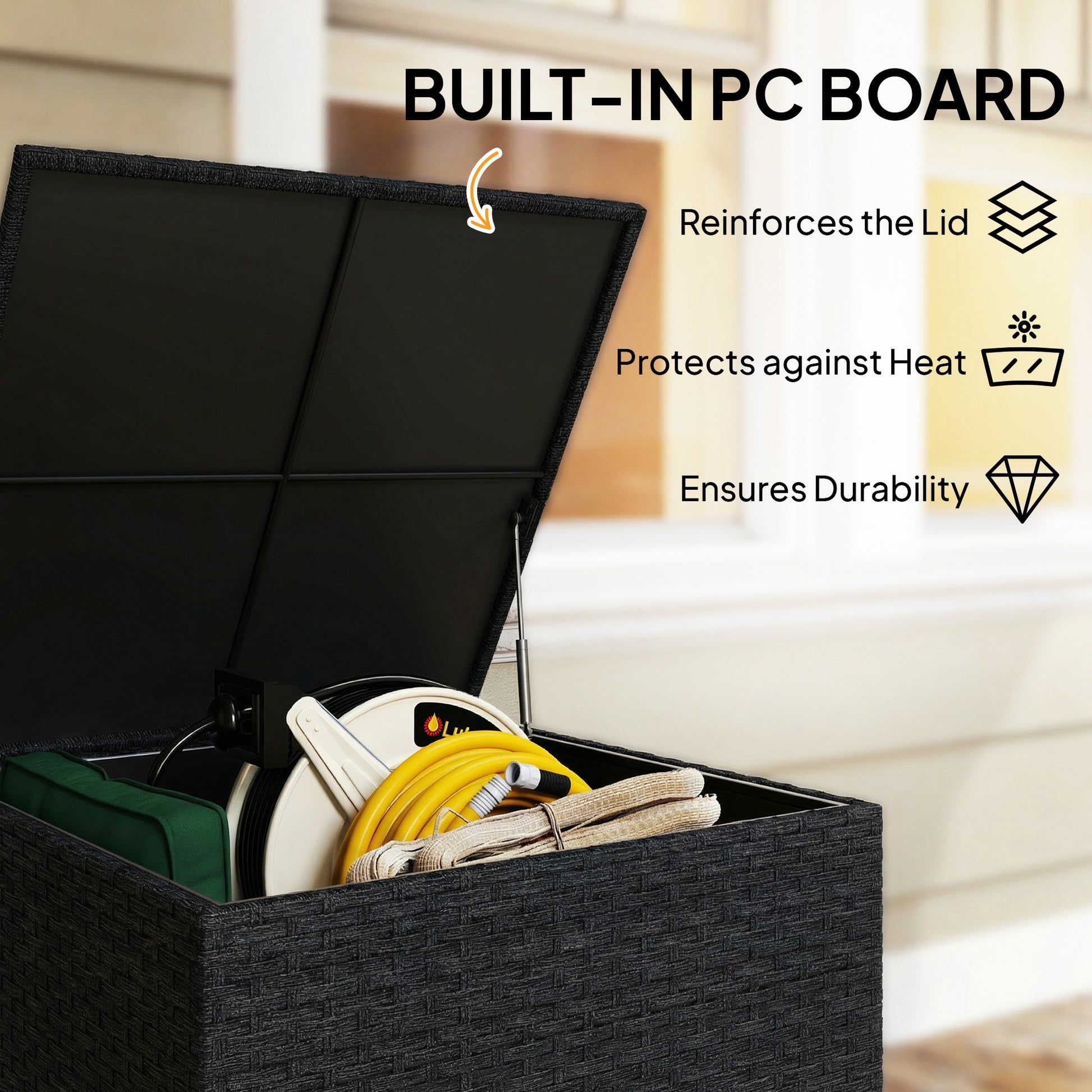 Outsunny - 253L Rattan Garden Storage Box, Black