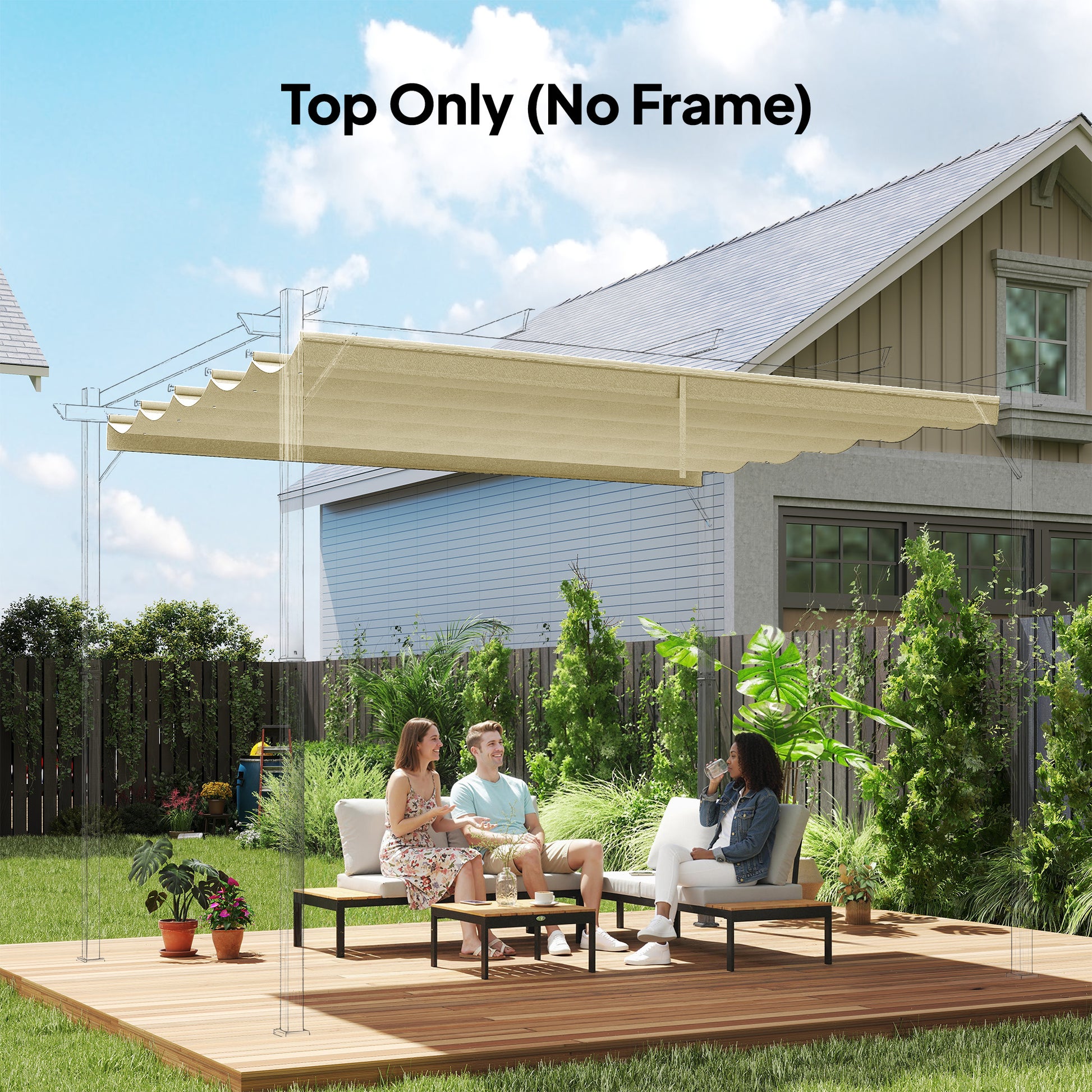 Retractable Pergola Cover, 3.5 x 2.6 m Replacement Canopy Fabric for 4 x 3 m Frame, Roof Top Only