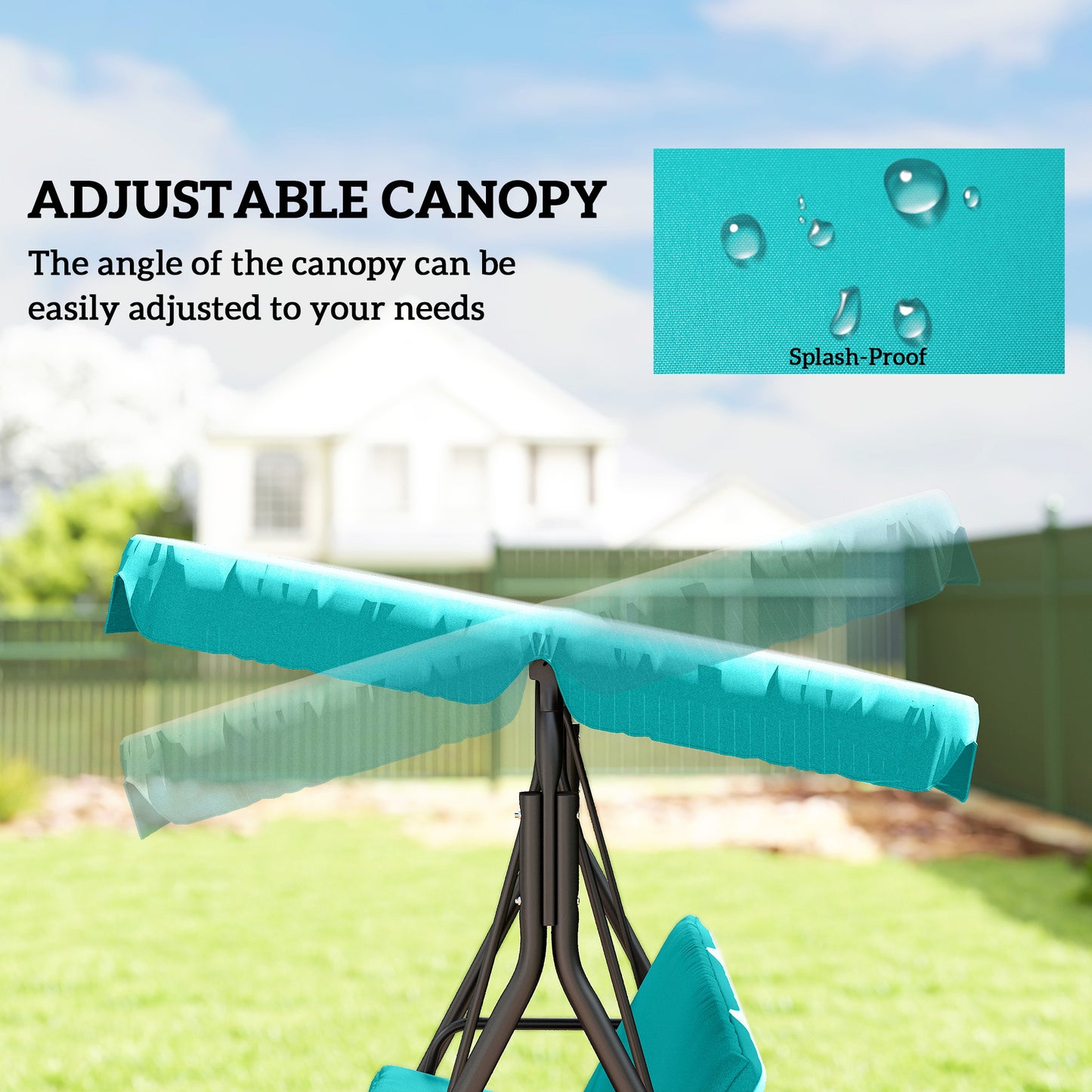 Outsunny Three-Seater Garden Swing Chair, with Adjustable Canopy - Teal