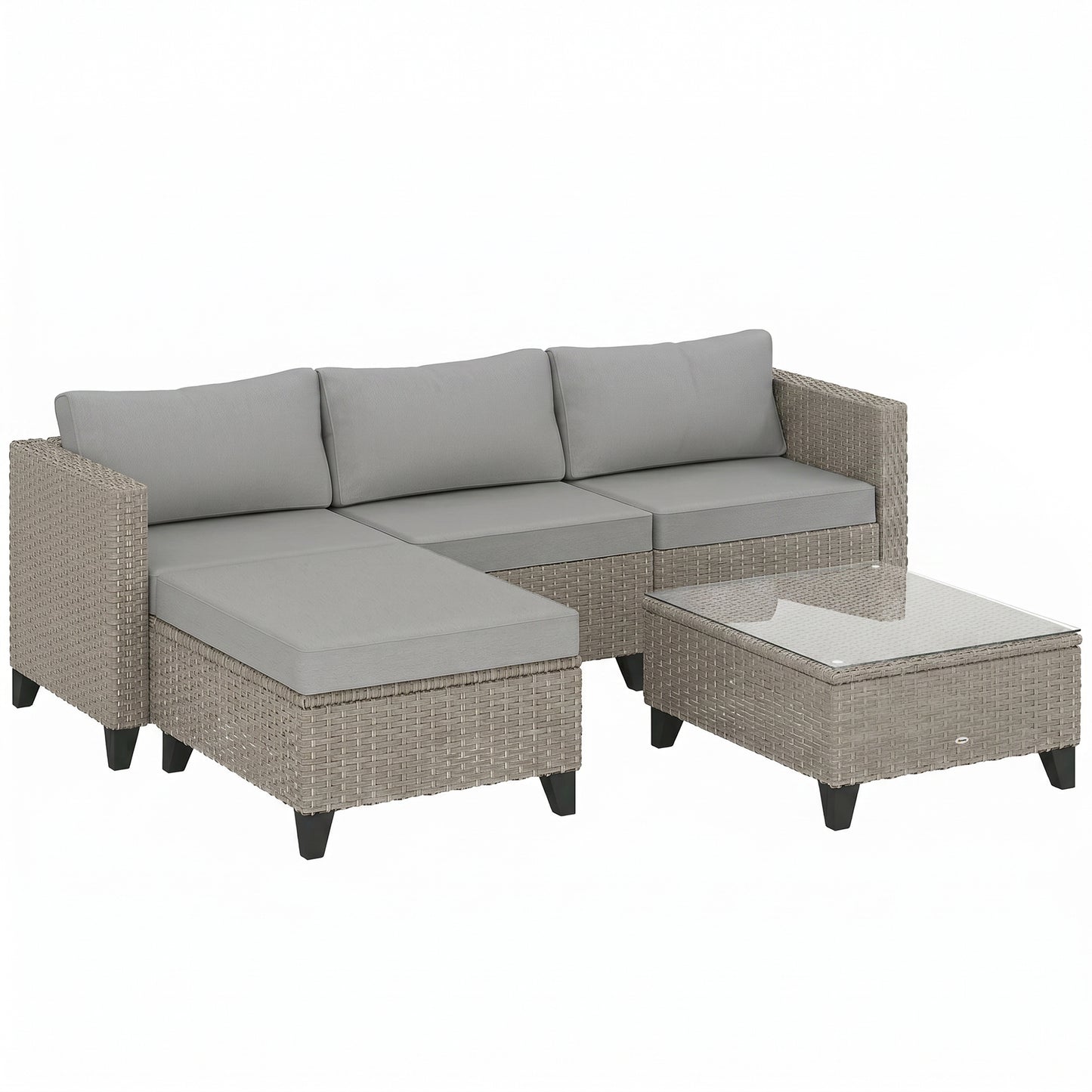 Outsunny 5-Piece Rattan Patio Furniture Set with Corner Sofa, Footstools, Coffee Table, for Poolside, Brown