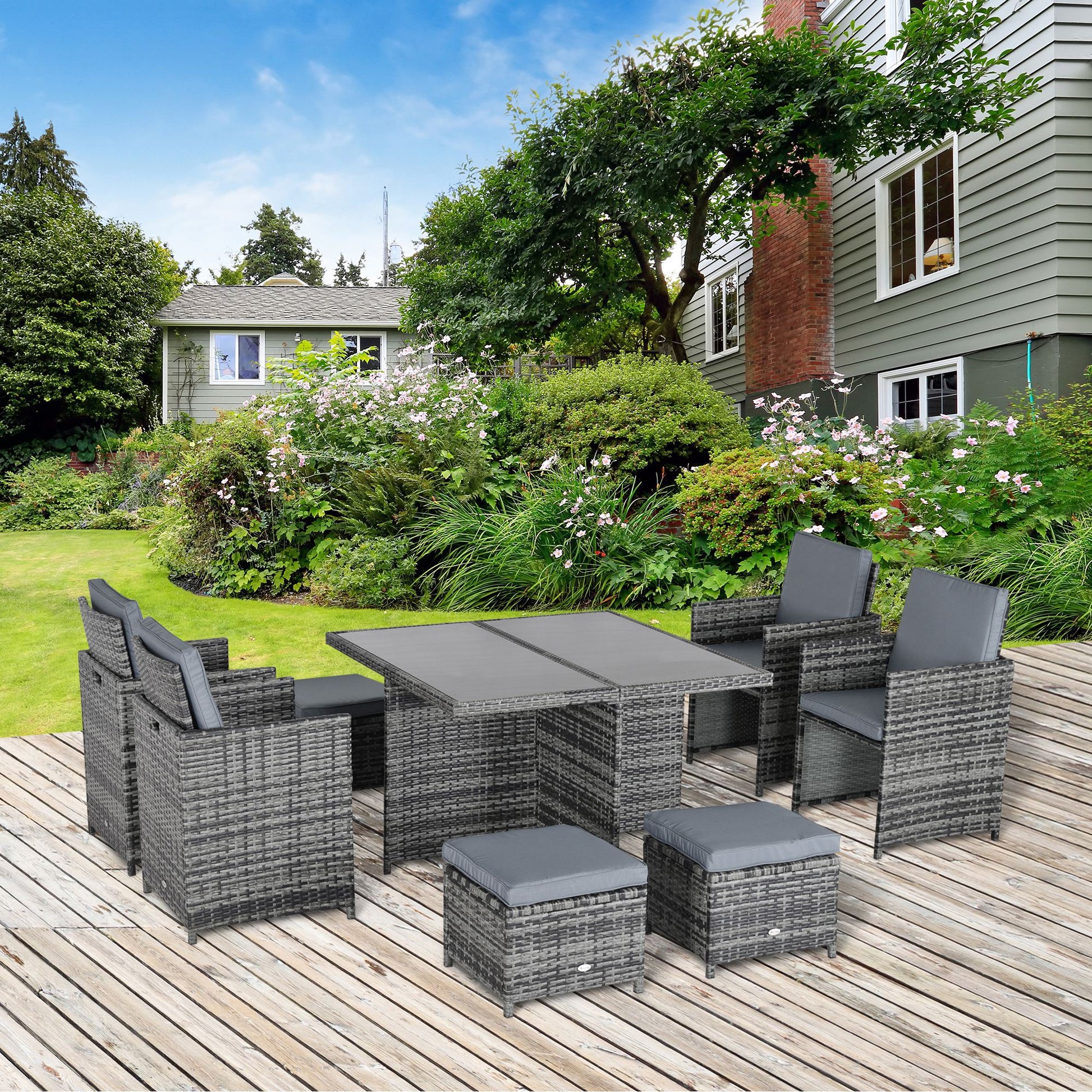 Verona 8-Seater Rattan Dining Set Garden Furniture Cushion Seat Woven Rattan Grey