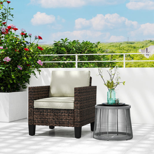 Marbella Single Rattan Armchair, with Cushions - Brown