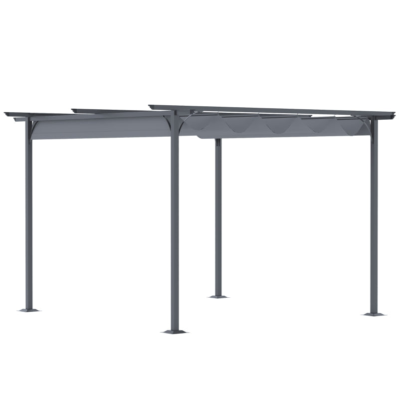 3.5m x 3.5m Grey Metal Pergola with Retractable Canopy – Outdoor Garden Sun Shade Shelter