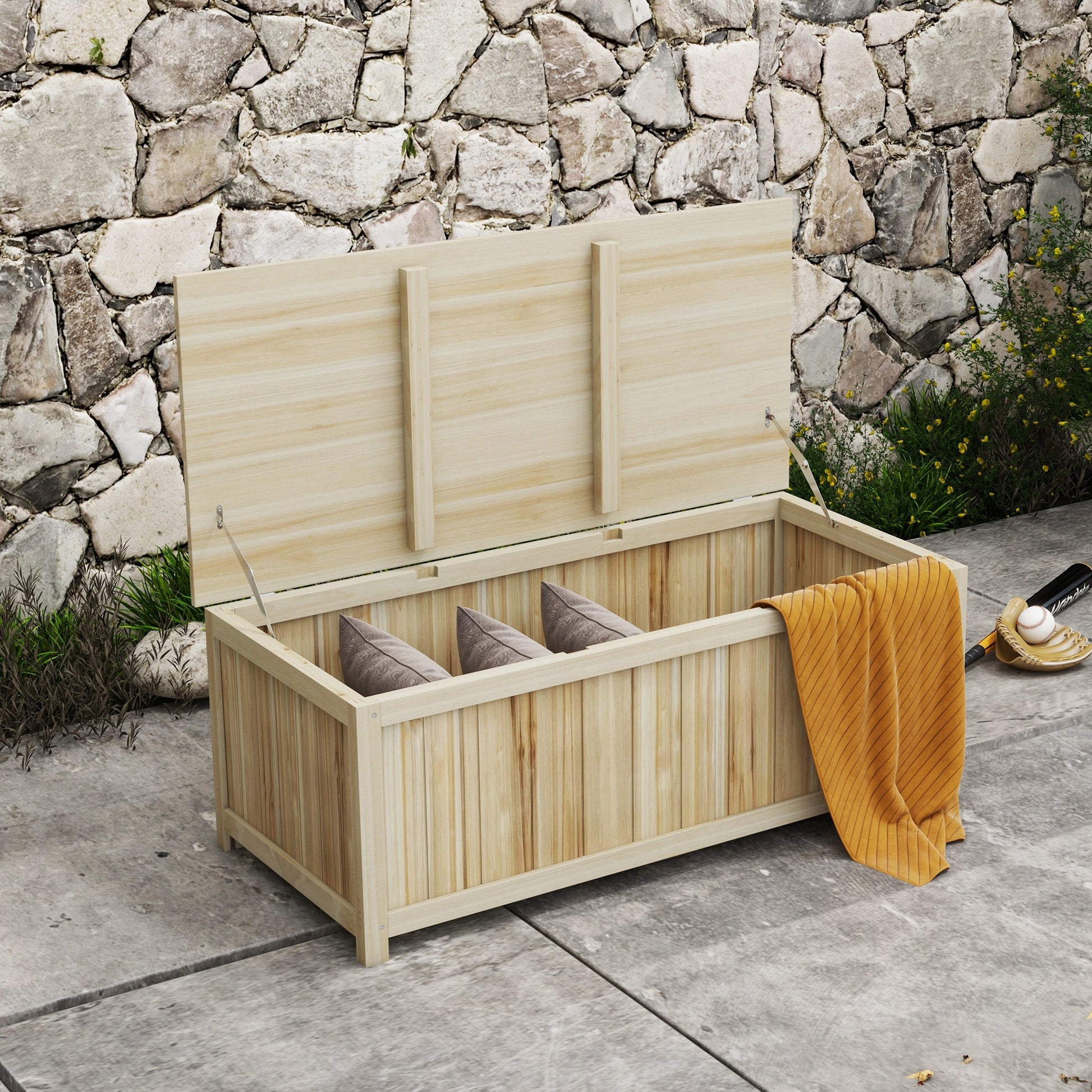 Outsunny - 172L Wooden Garden Storage Box, Natural Wood Finish