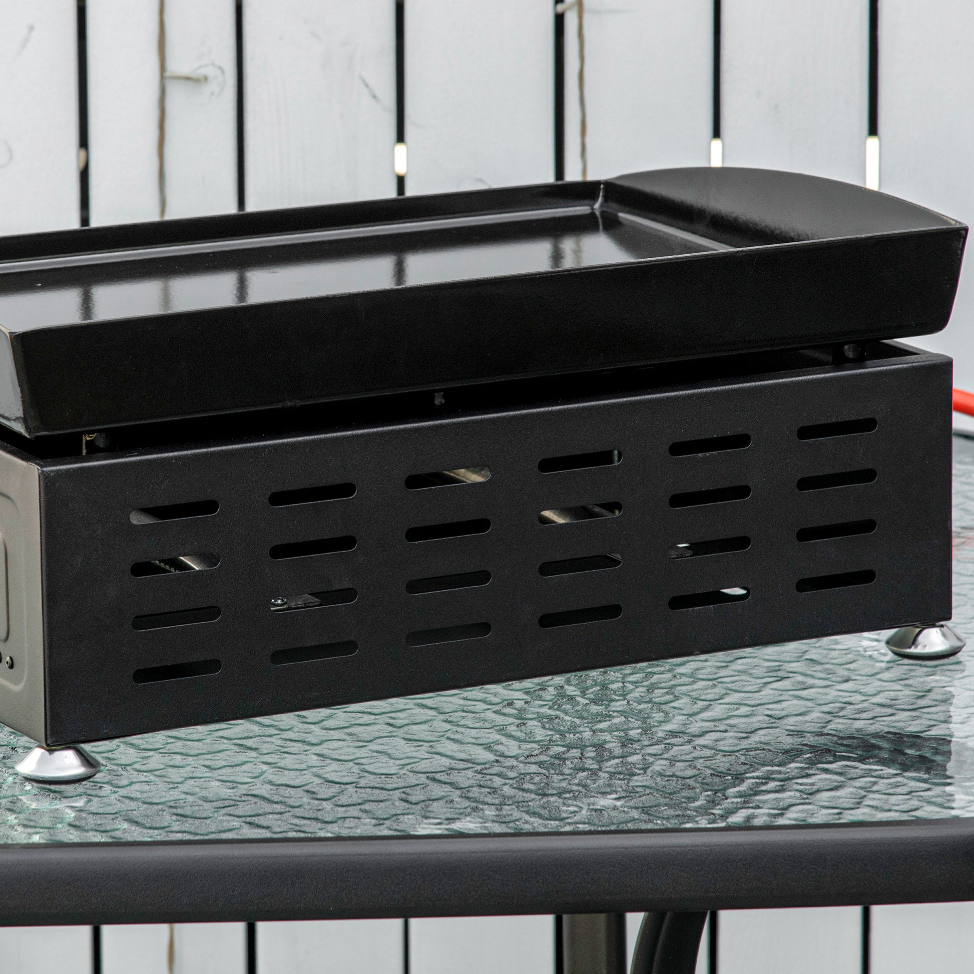 Outsunny Gas Plancha Barbecue Grill with 2 Stainless Steel Burner, 5kW, Portable Tabletop Gas BBQ with Non-Stick Griddle for Camping Picnic Garden Party Festival