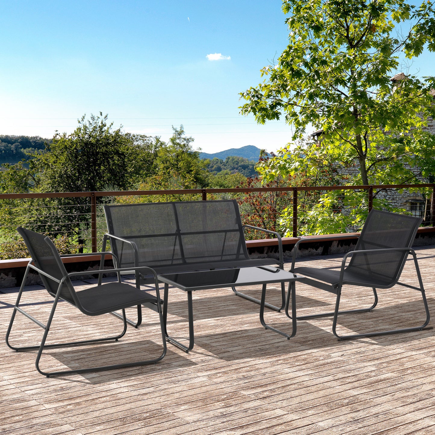 Santorini Four-Piece Minimalistic Garden Sofa Set - Black