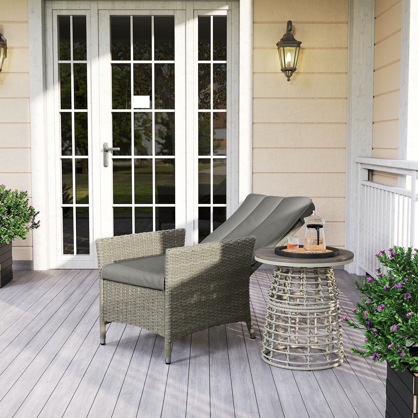 Outsunny 105°-150° Reclining Rattan Chair - Grey