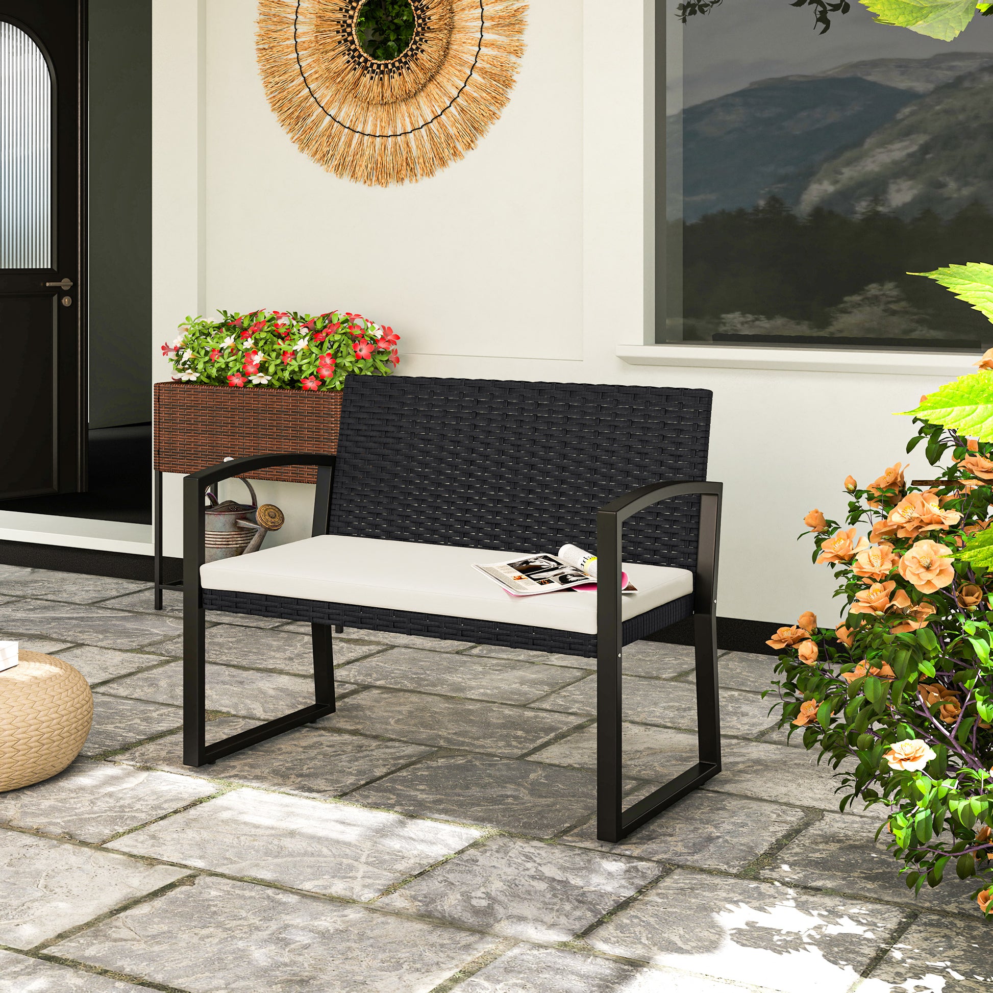 Riviera Two-Seater Rattan Garden Bench - Beige
