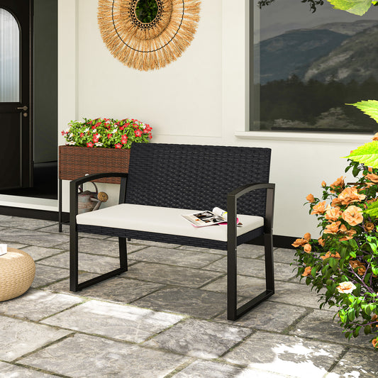 Riviera Two-Seater Rattan Garden Bench - Beige