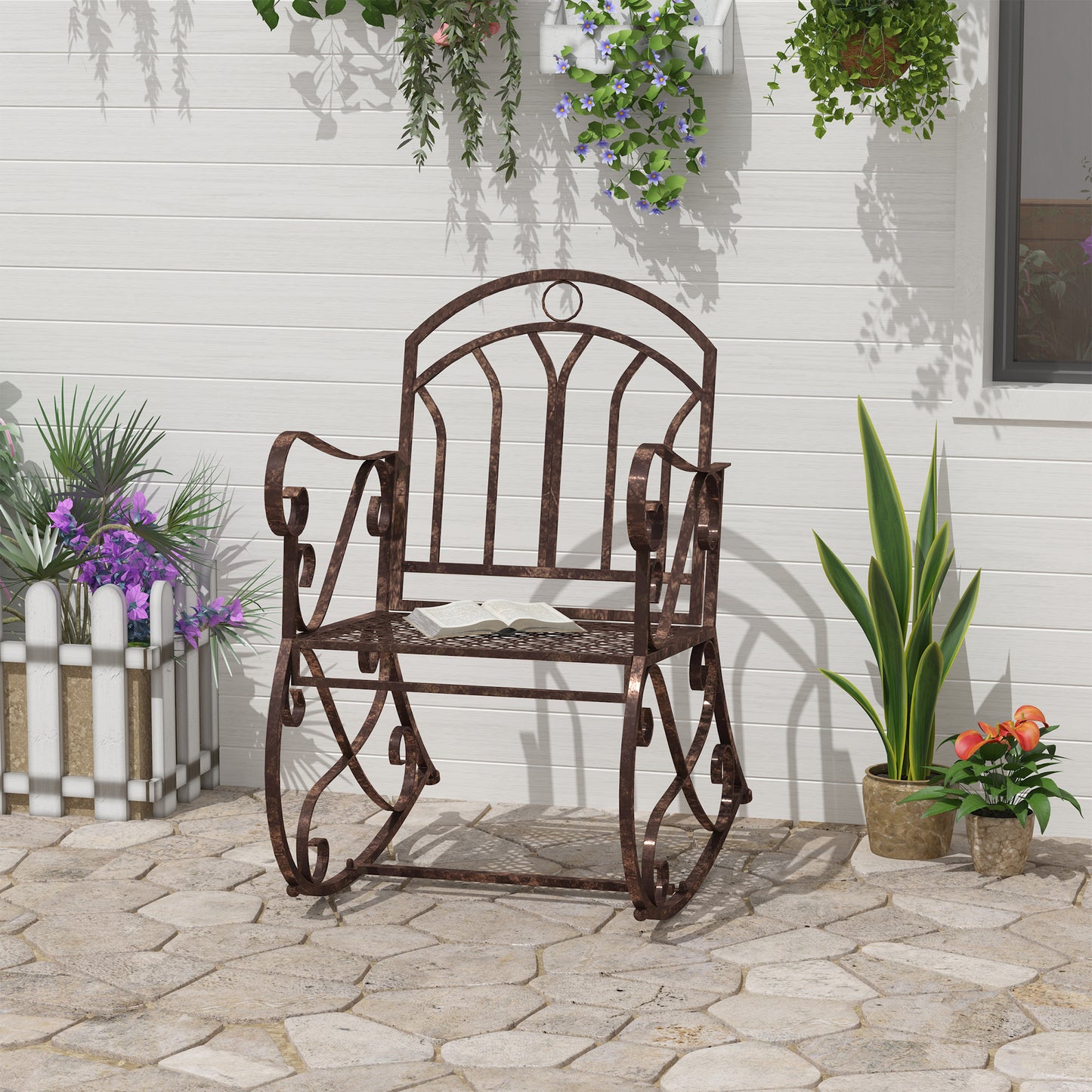 Mediterraneo Metal Single Chair 1 Seater Garden Outdoor Rocking Chair Vintage Style Bronze
