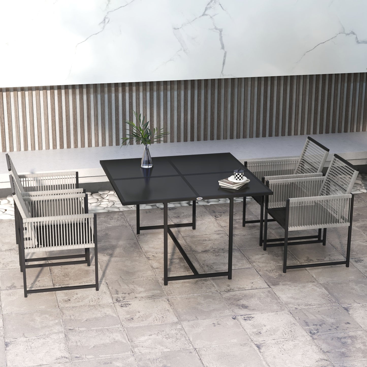 Amalfi Five-Piece Metal Dining Set, with Folding Back Chairs, Light Grey