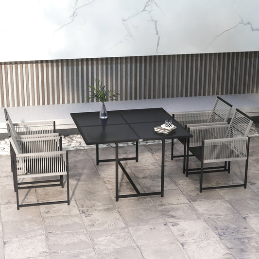 Amalfi Five-Piece Metal Dining Set, with Folding Back Chairs, Light Grey
