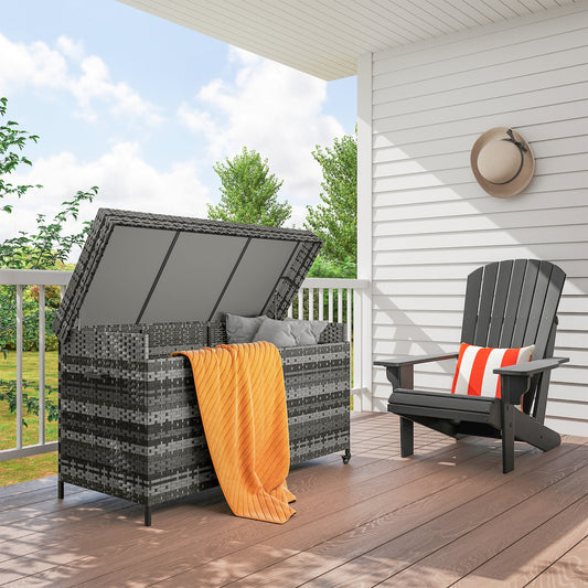 Outsunny - 627L Rattan Garden Storage Box, with Wheels, Dark Grey