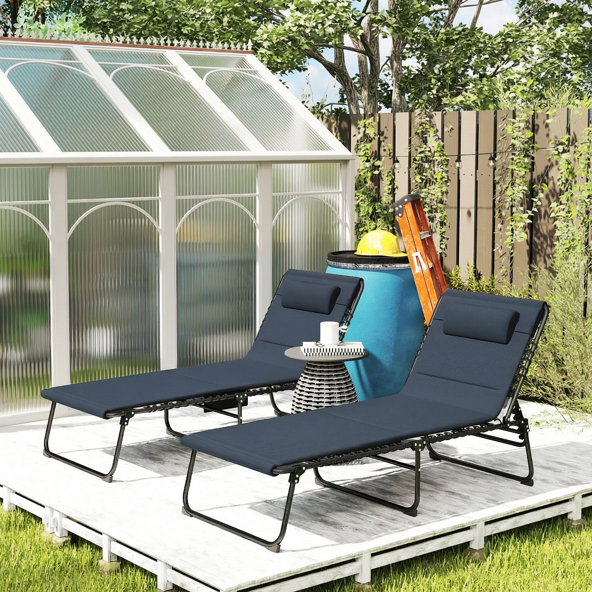 Outsunny Set of Two Reclining Sun Loungers - Dark Blue
