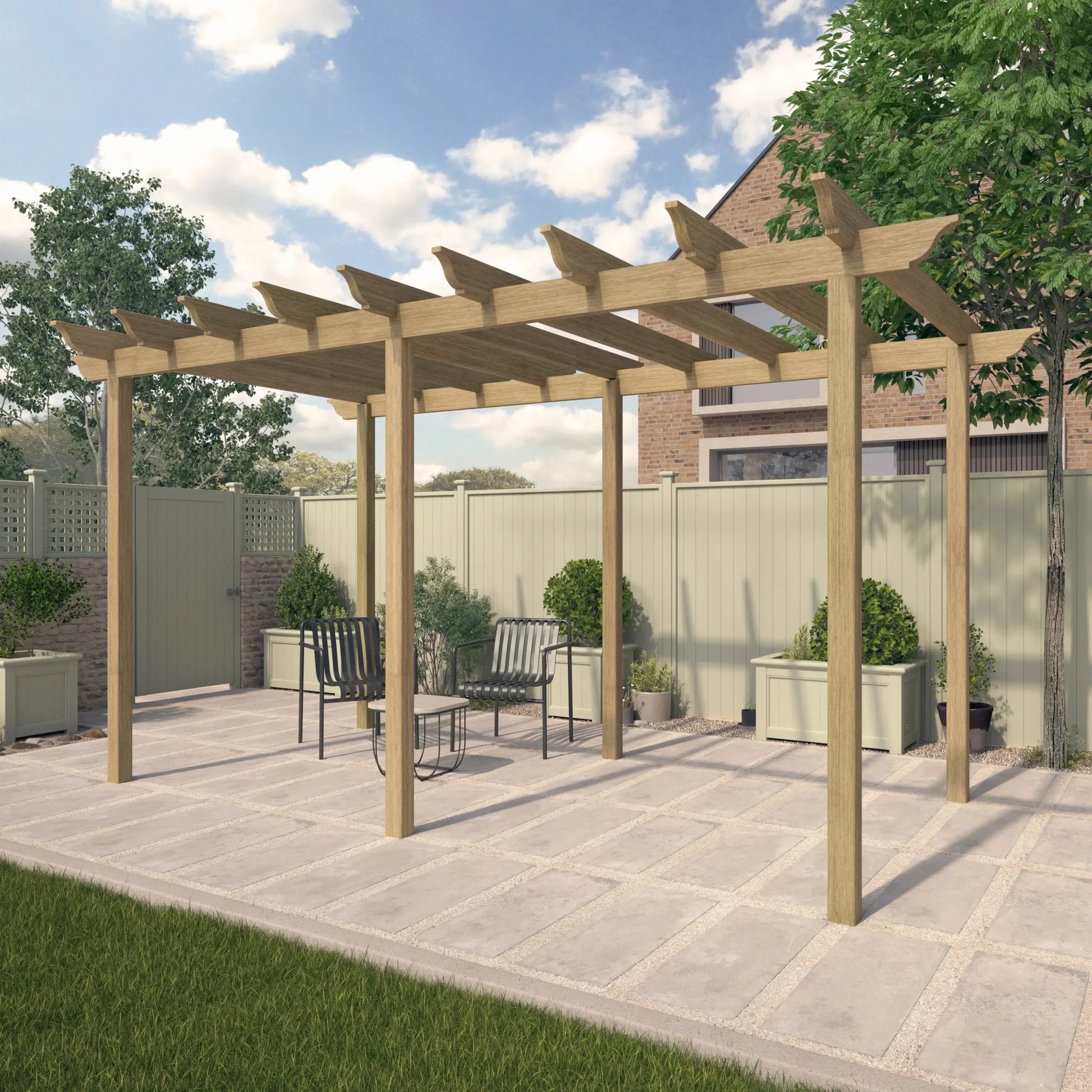 RHS Prestige Pérgola Grande de Iroko o Madera Tratada Térmicamente