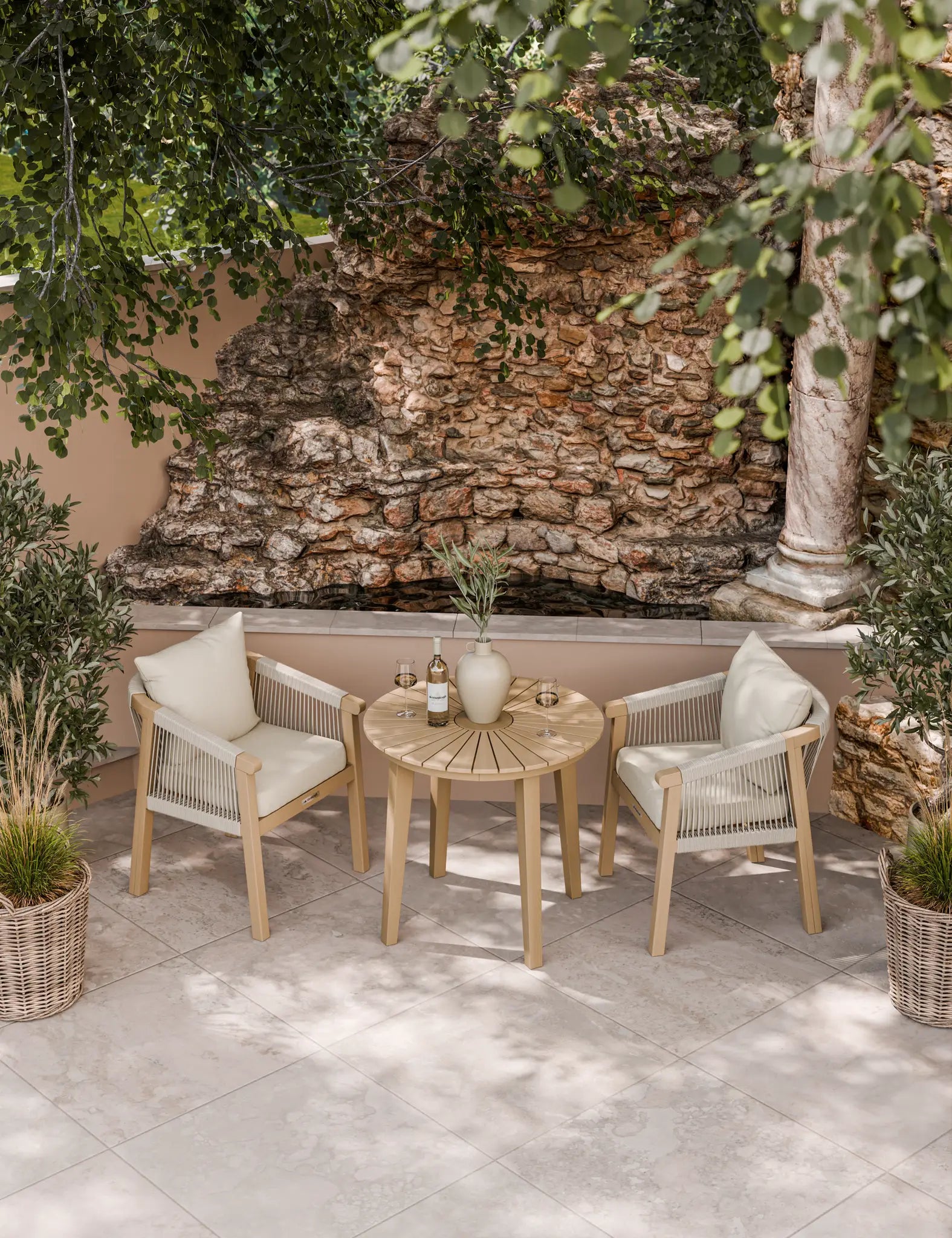 Roma 2 Seater Round Sunray Bistro Set with Roma Dining Chairs
