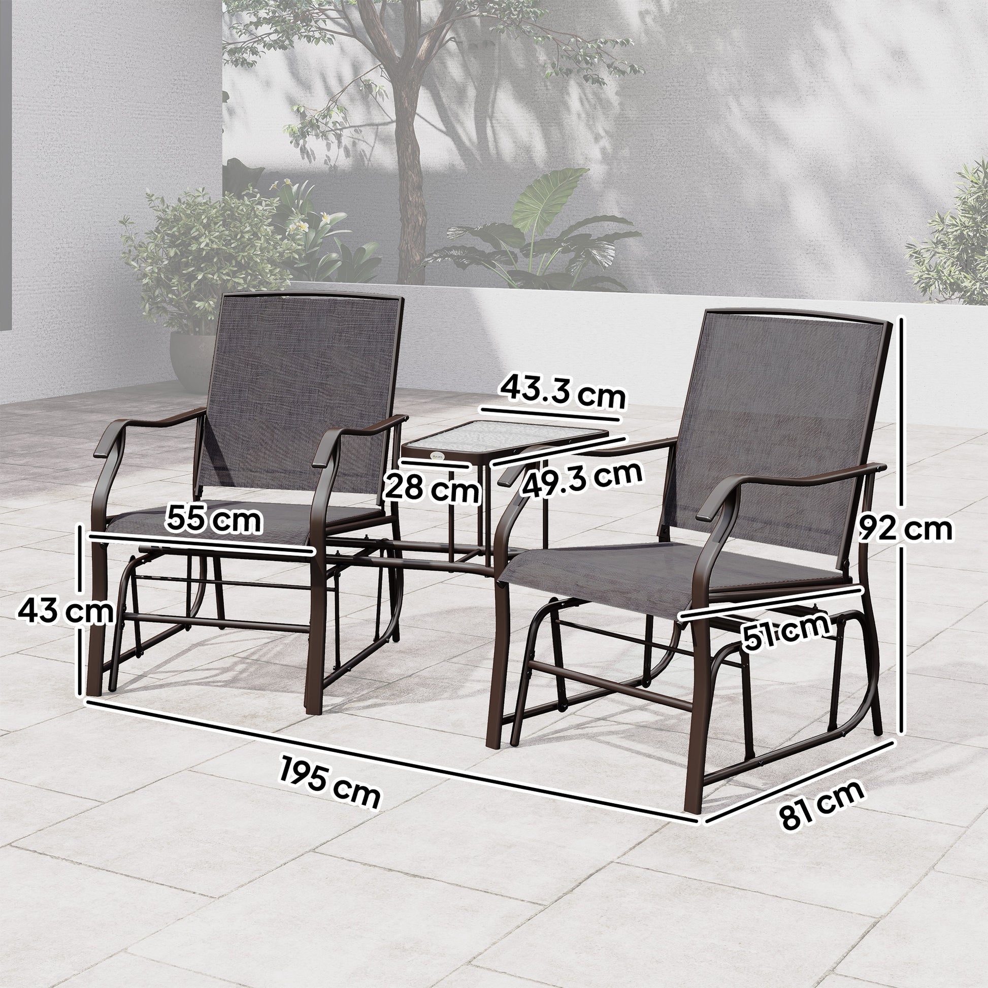 Outsunny Gliding Jack and Jill Seat, with Glass-Top Table - Brown/Grey