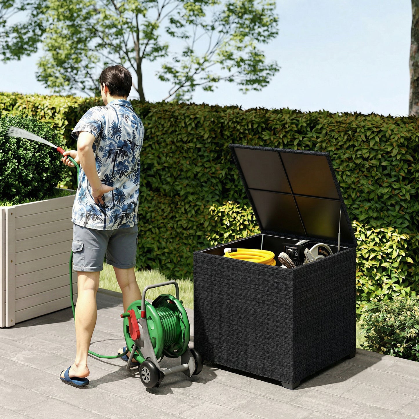 Outsunny - 253L Rattan Garden Storage Box, Black